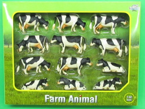 Kids Globe Cows Black White 12 Pieces 1:32